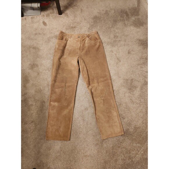Chico's Tan Leather Pants w/ Ties on Sides Size 2 US 12 - Picture 1 of 10